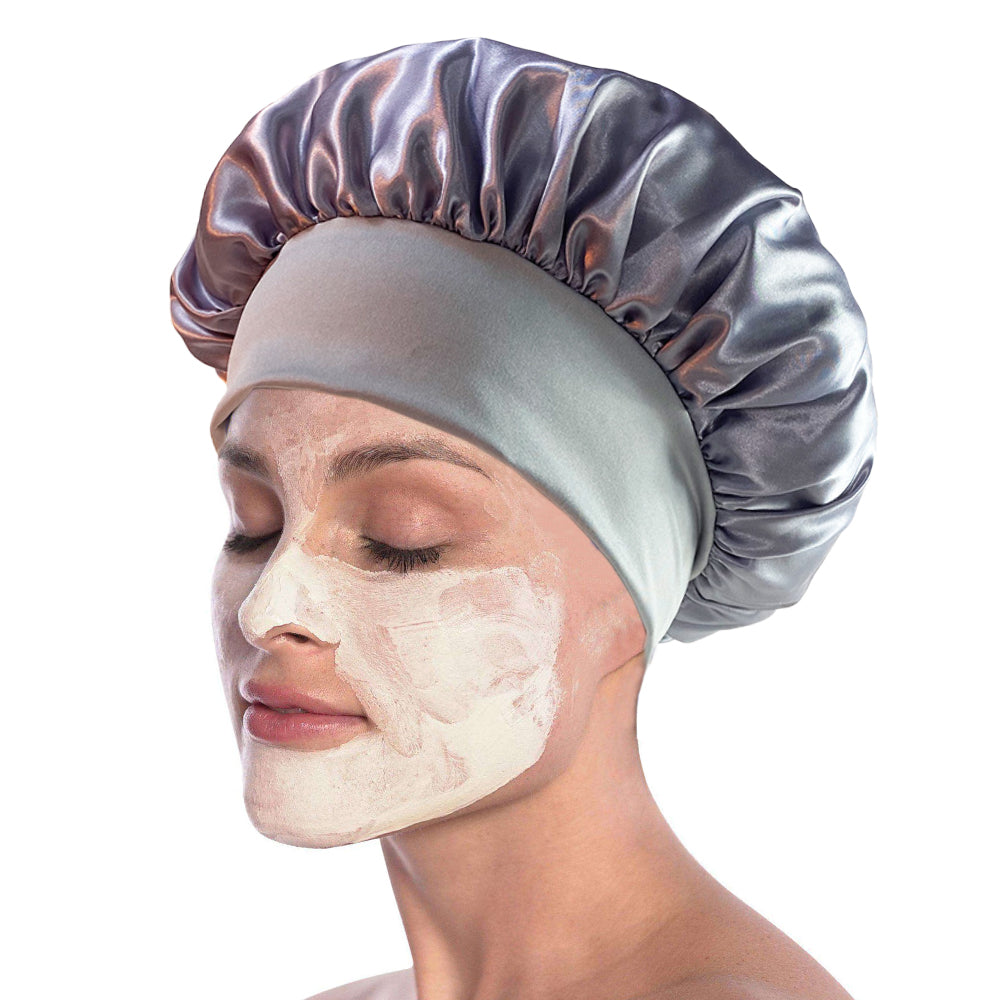 4Pcs Solid Color Women Satin Sleeping Cap Wrap Hair Bonnet Elastic Headwear