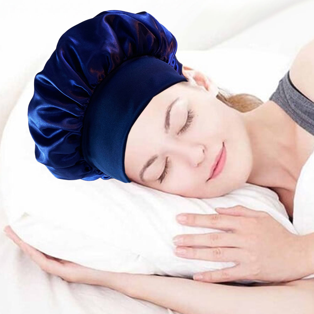 4Pcs Solid Color Women Satin Sleeping Cap Wrap Hair Bonnet Elastic Headwear