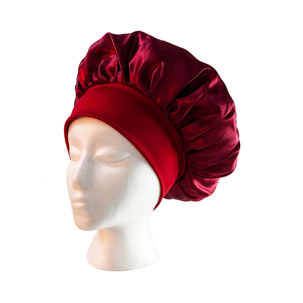 4Pcs Solid Color Women Satin Sleeping Cap Wrap Hair Bonnet Elastic Headwear