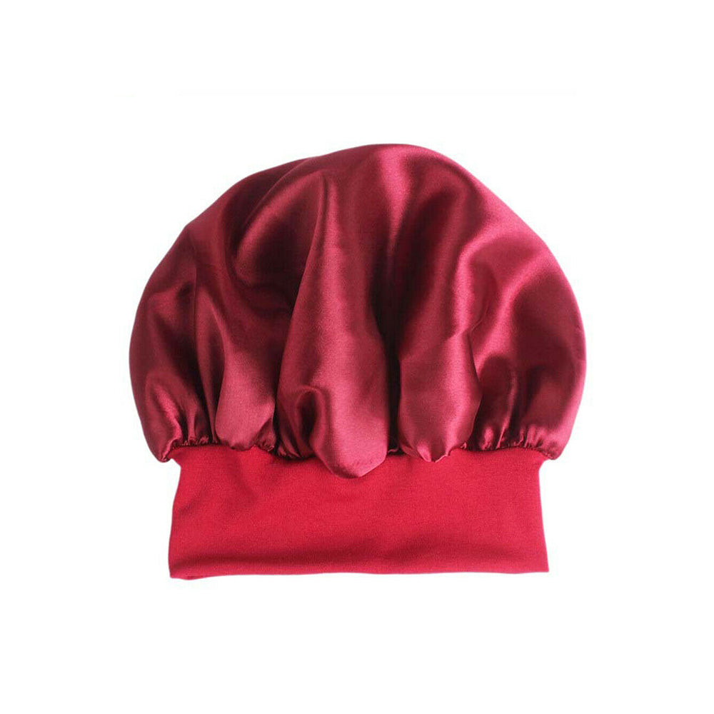 4Pcs Solid Color Women Satin Sleeping Cap Wrap Hair Bonnet Elastic Headwear