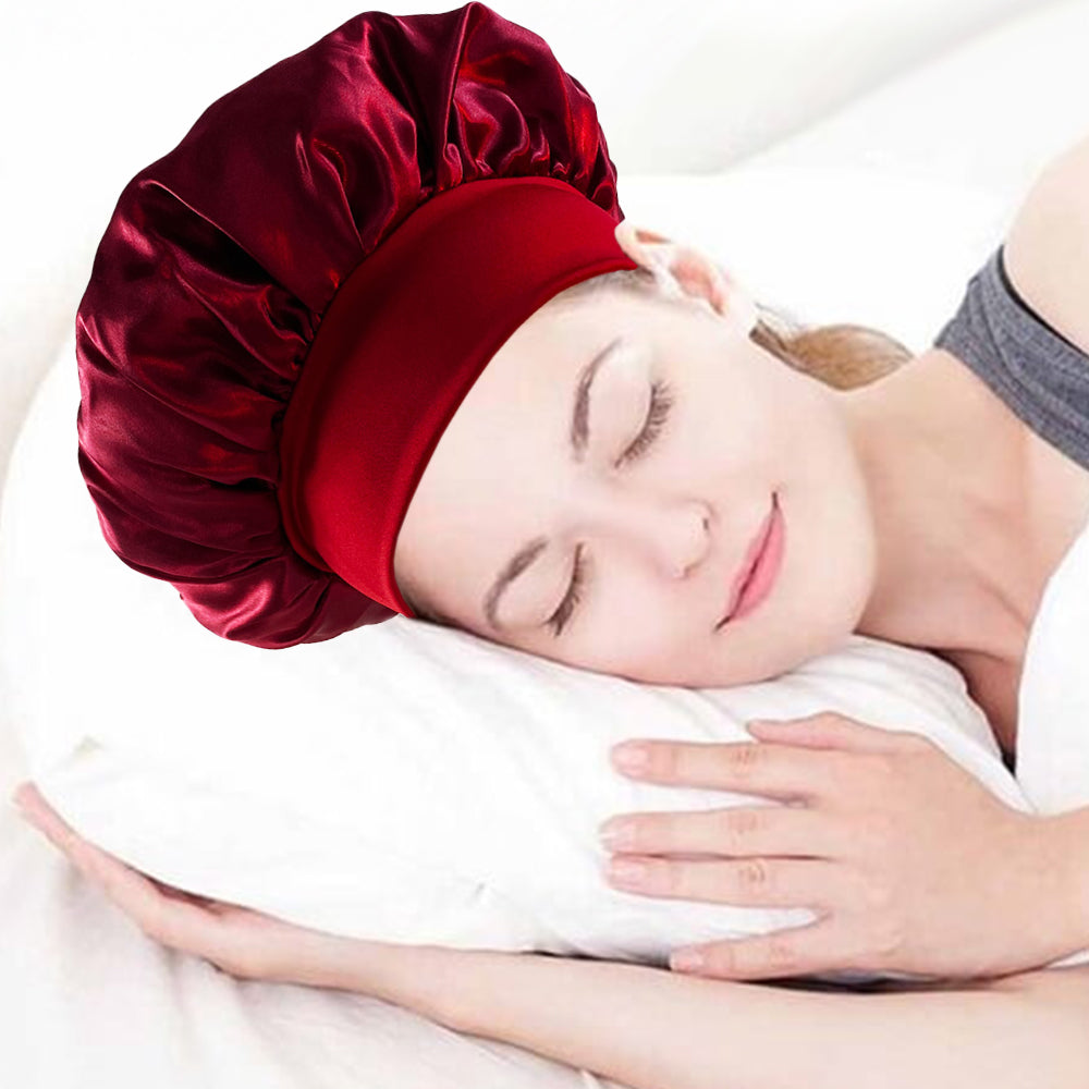 4Pcs Solid Color Women Satin Sleeping Cap Wrap Hair Bonnet Elastic Headwear