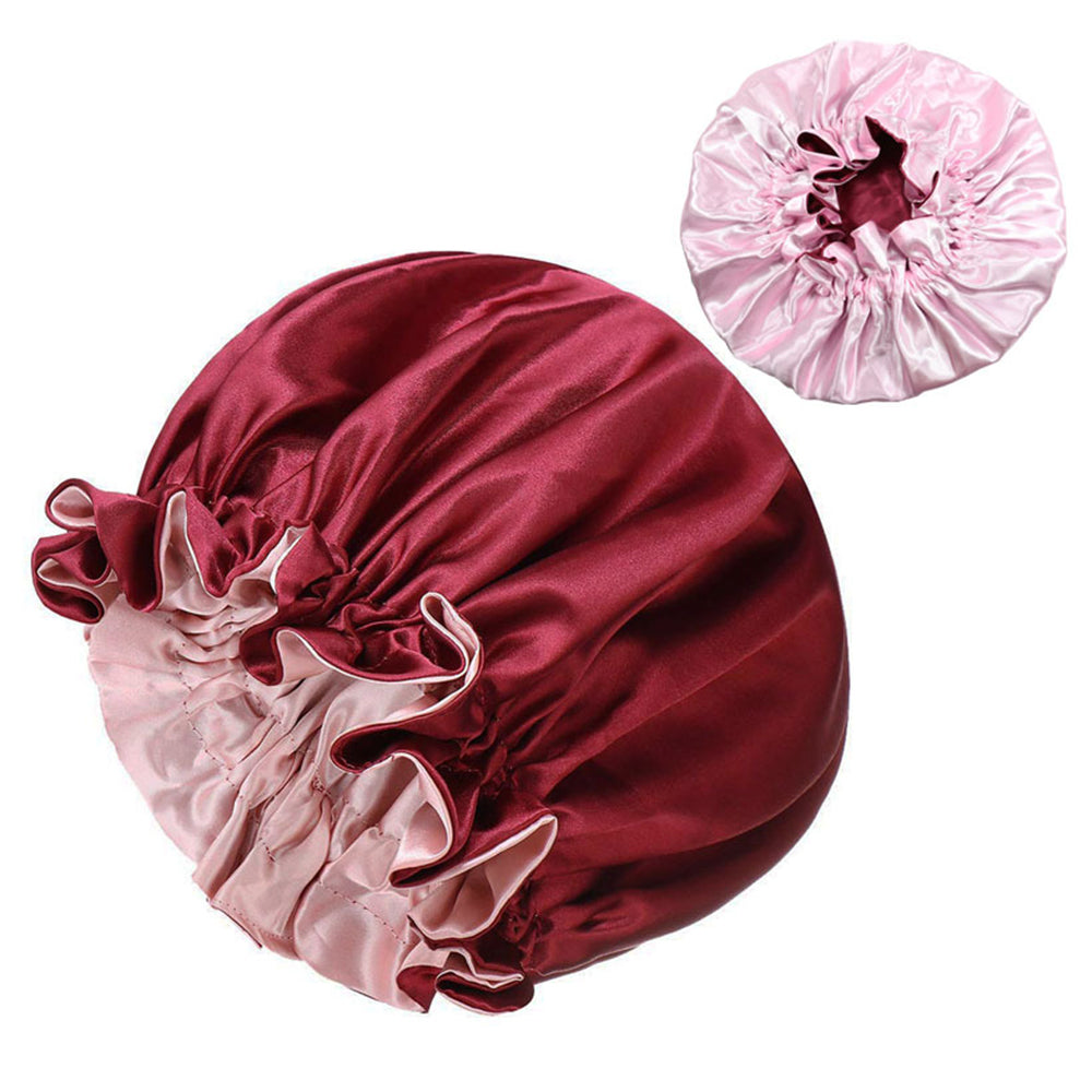 Solid Color Women Satin Sleeping Cap Wrap Hair Bonnet Elastic Headwear