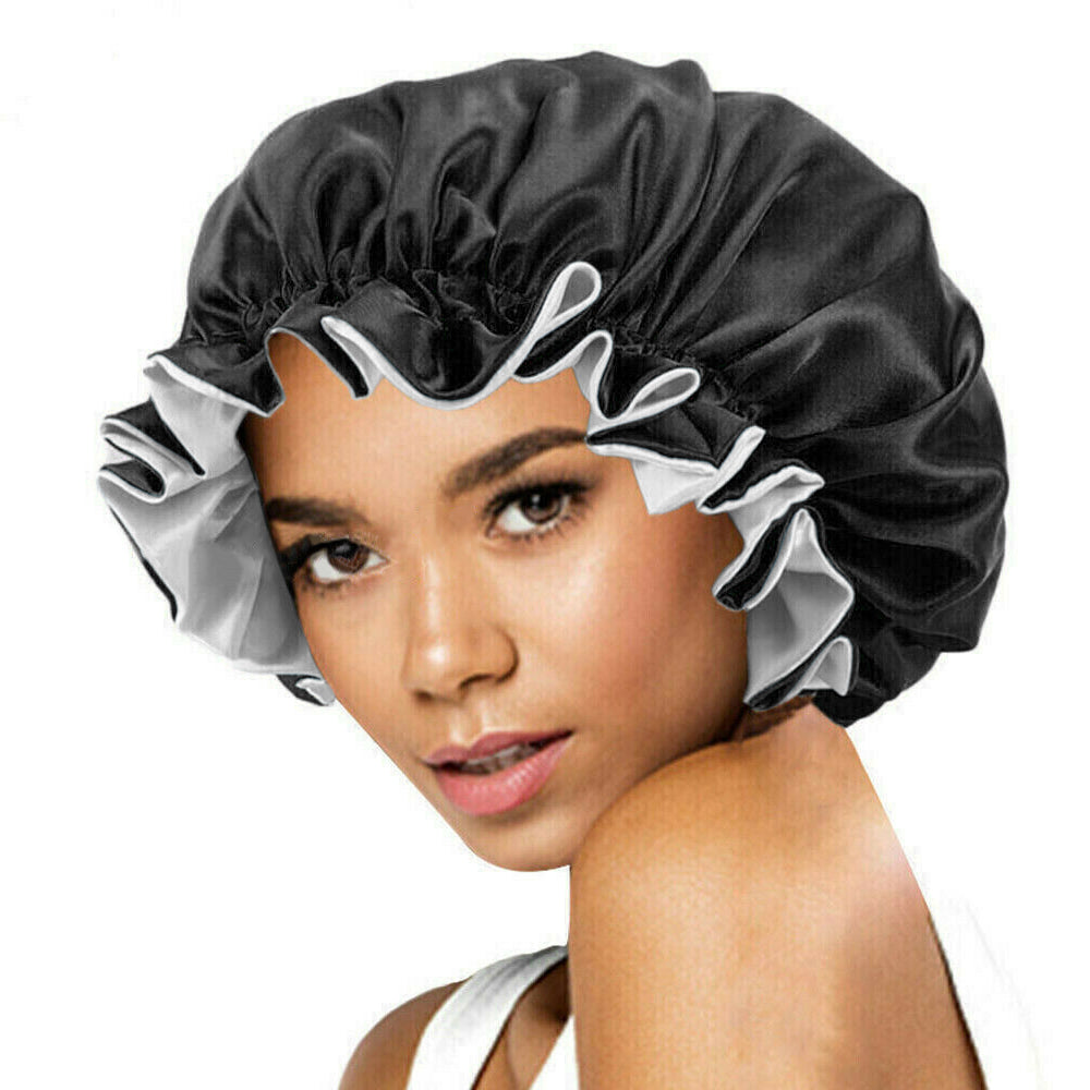 Solid Color Women Satin Sleeping Cap Wrap Hair Bonnet Elastic Headwear