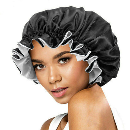 Solid Color Women Satin Sleeping Cap Wrap Hair Bonnet Elastic Headwear