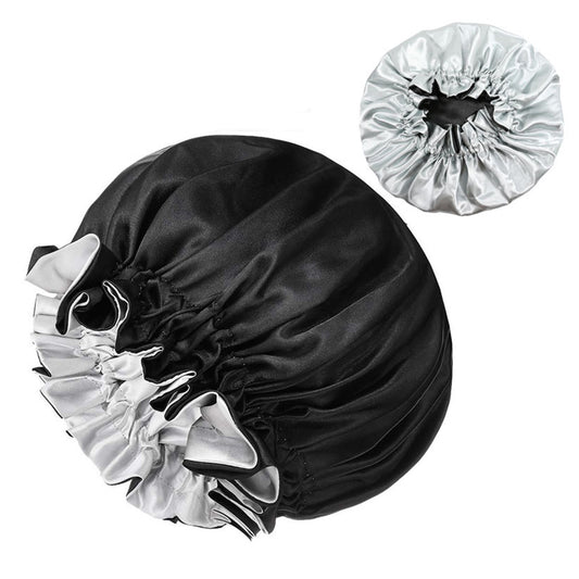 Solid Color Women Satin Sleeping Cap Wrap Hair Bonnet Elastic Headwear