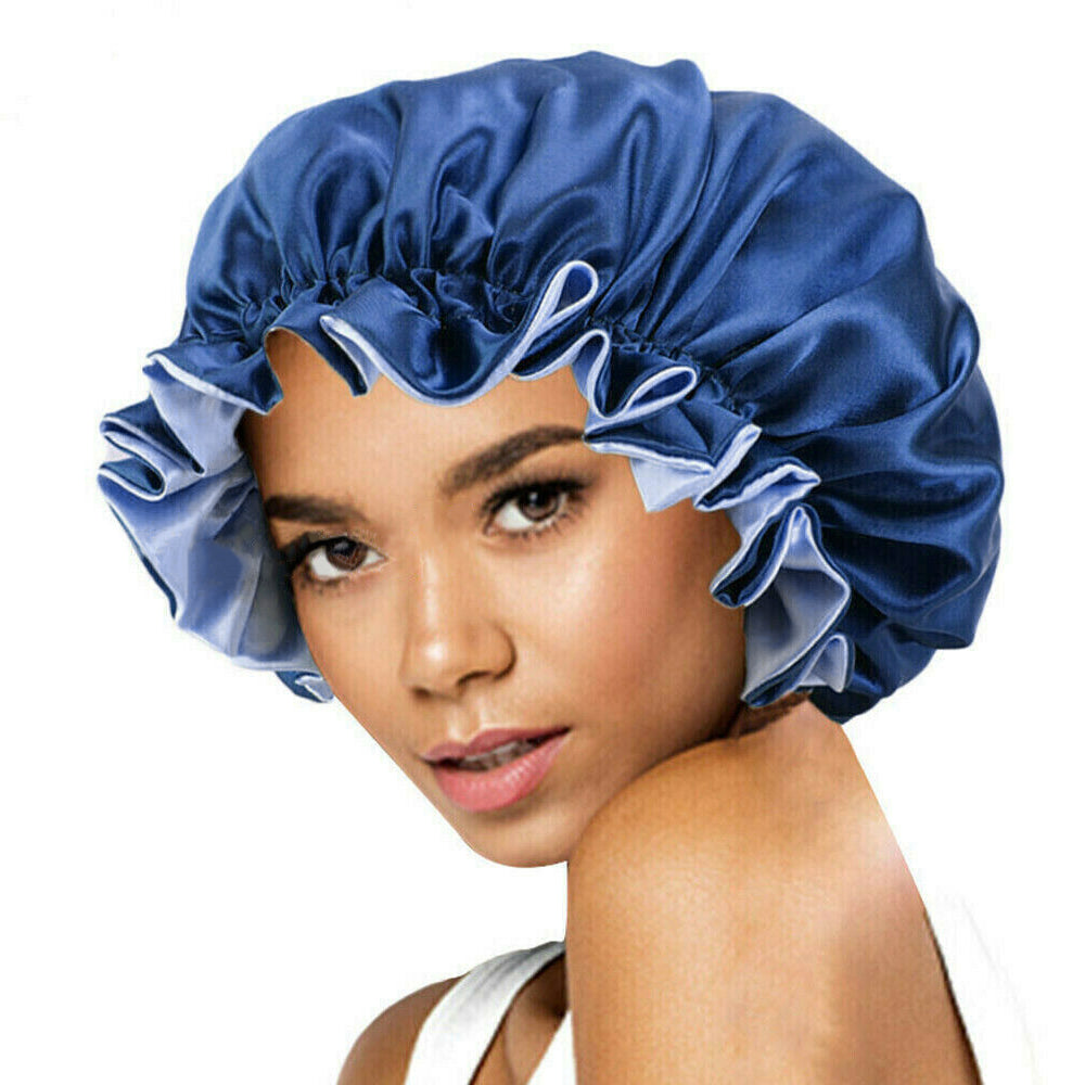 Solid Color Women Satin Sleeping Cap Wrap Hair Bonnet Elastic Headwear