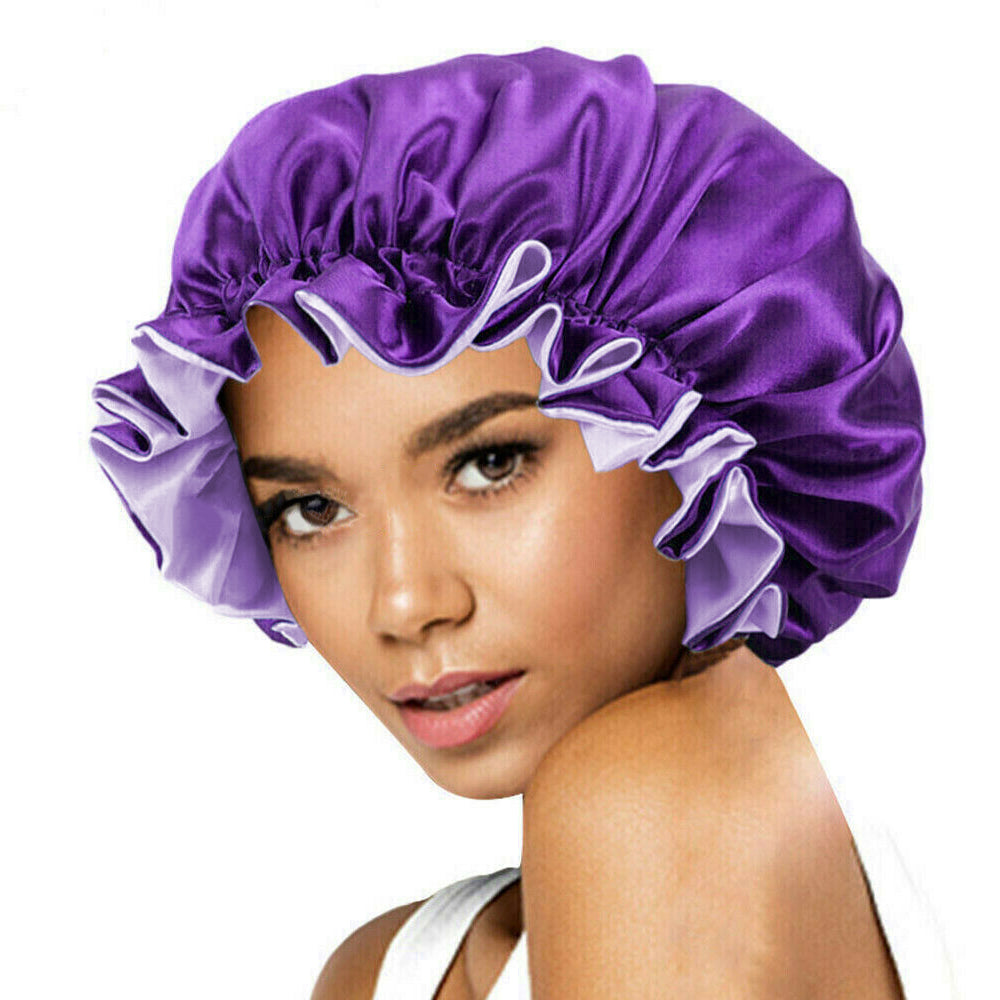 Solid Color Women Satin Sleeping Cap Wrap Hair Bonnet Elastic Headwear