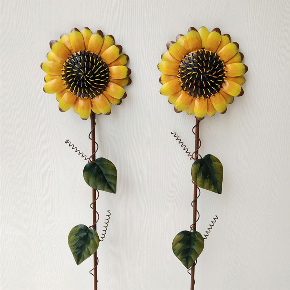 4Pcs Shaking Head Sunflower Garden Statues Metal Yard Stakes Flower Bed Decor