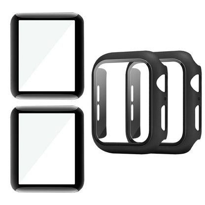 2Pcs Watch Screen Protective Case with 2Pcs Glass Protective Film for Apple Watch 40mm 42mm 44mm