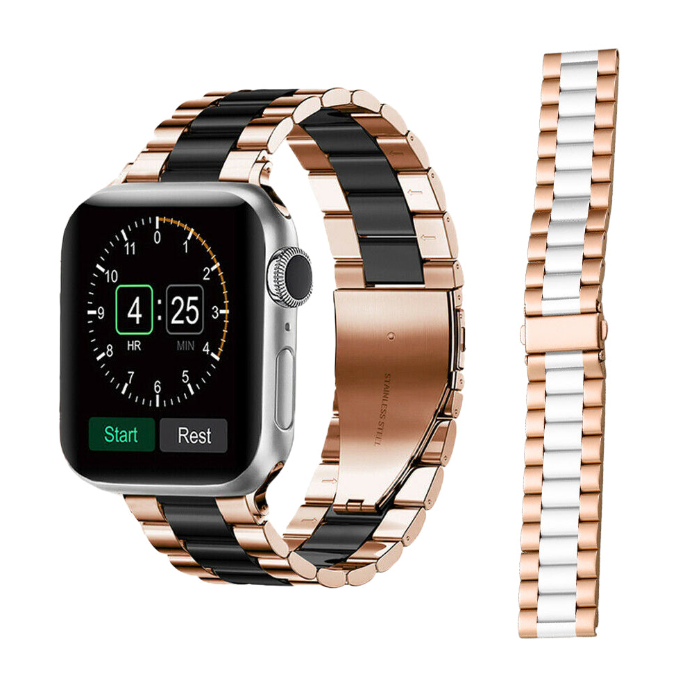 2Pcs Stainless Steel Watch Band Metal Strap for iWatch 7 Series-Black and White