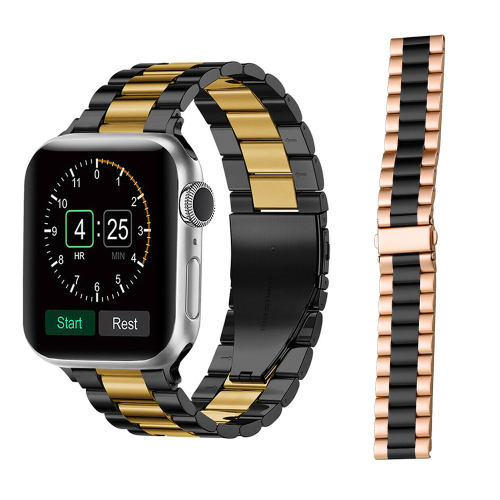 2Pcs Stainless Steel Watch Band Metal Strap for iWatch 7 Series-Gold and Black