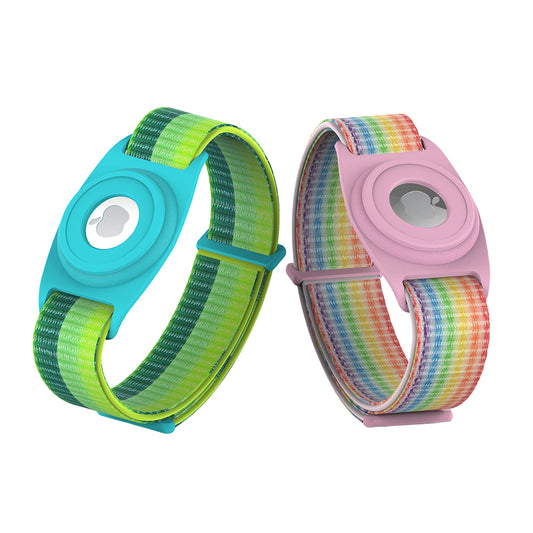 Wristband Bracelet Strap Tracker Protective Case Compatible with Airtag-Green and Pink