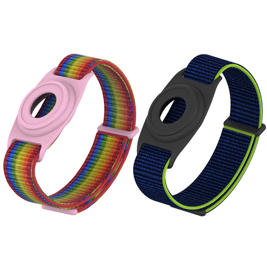 Wristband Bracelet Strap Tracker Protective Case Compatible with Airtag-Green and Pink