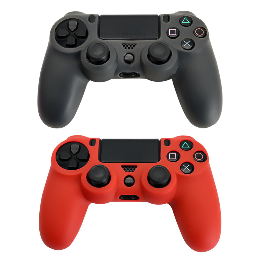 2Pcs Soild Color Soft Silicone Cover Grip Protector Case for PS4 Controller-Red and Black