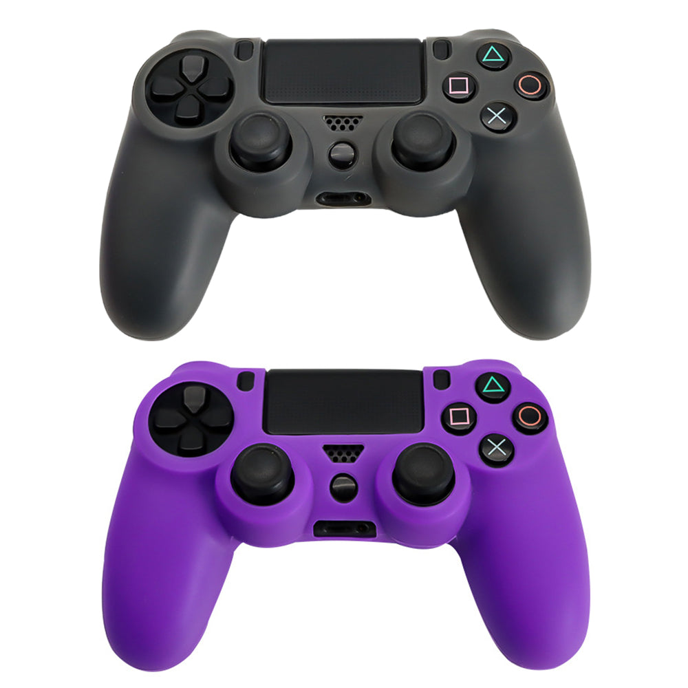 2Pcs Soild Color Soft Silicone Cover Grip Protector Case for PS4 Controller-Purple and Black