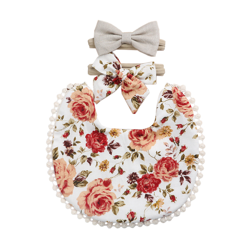Linen Cotton Kids Feeding Bib with 2 Headbands