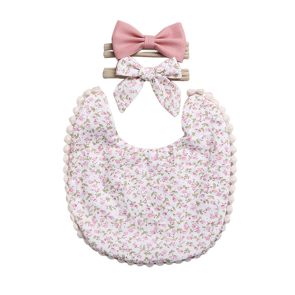 Linen Cotton Kids Feeding Bib with 2 Headbands