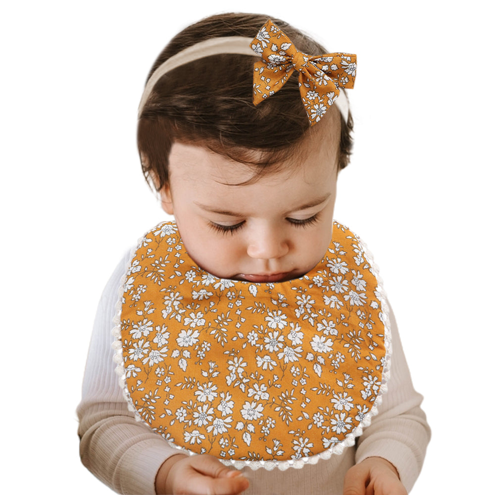 Linen Cotton Kids Feeding Bib with 2 Headbands