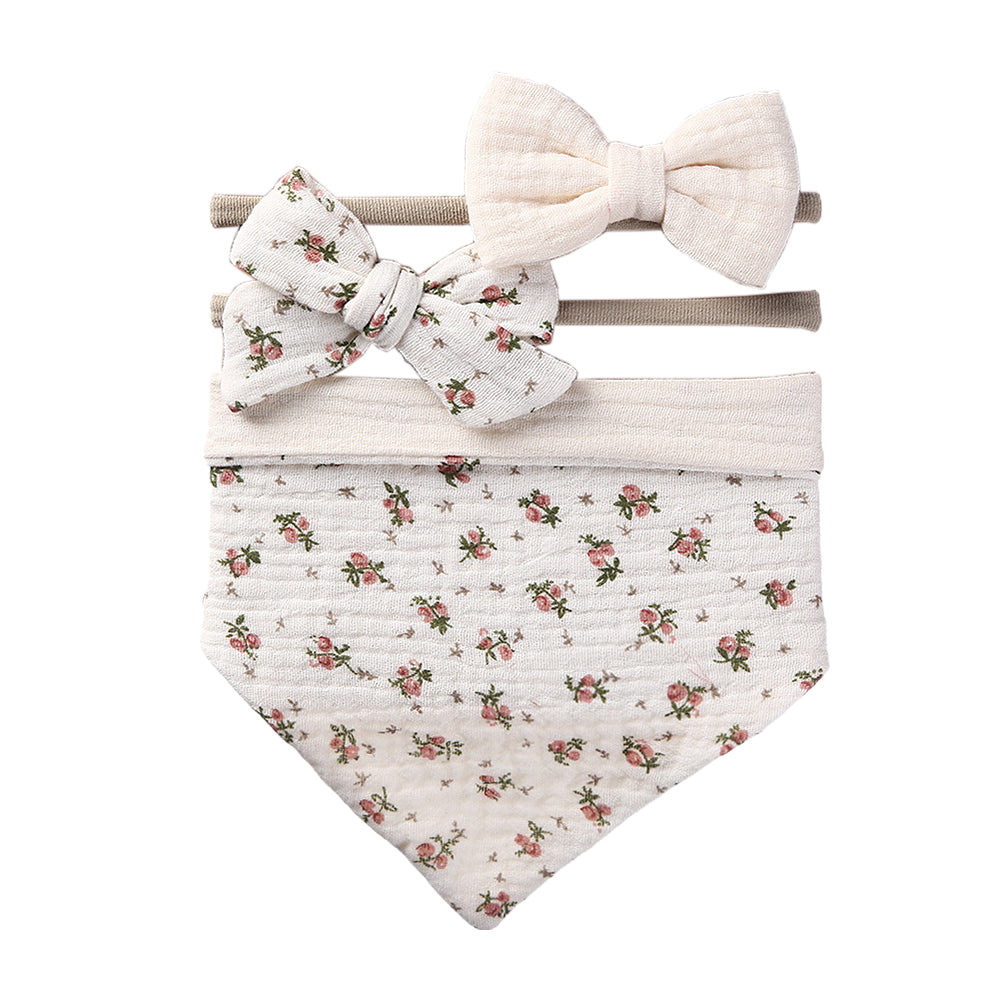 Cotton Kids Feeding Triangle Bandana Drool Bibs Burp Cloths with 2 Headbands