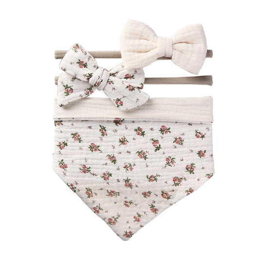 Cotton Kids Feeding Triangle Bandana Drool Bibs Burp Cloths with 2 Headbands