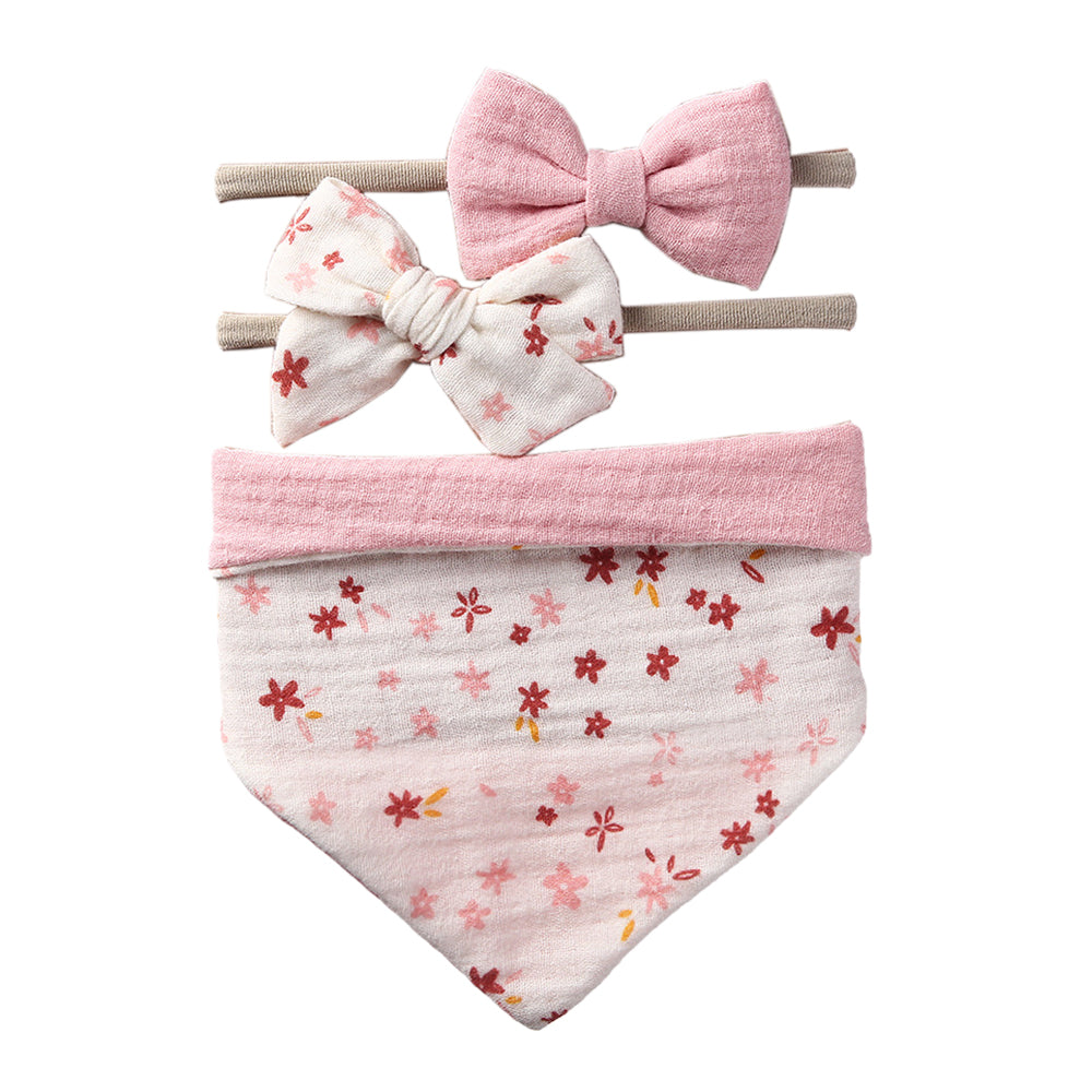 Cotton Kids Feeding Triangle Bandana Drool Bibs Burp Cloths with 2 Headbands