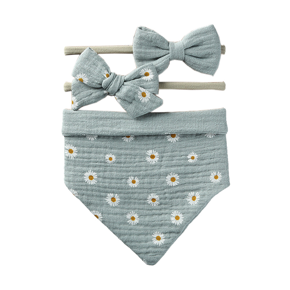 Cotton Kids Feeding Triangle Bandana Drool Bibs Burp Cloths with 2 Headbands