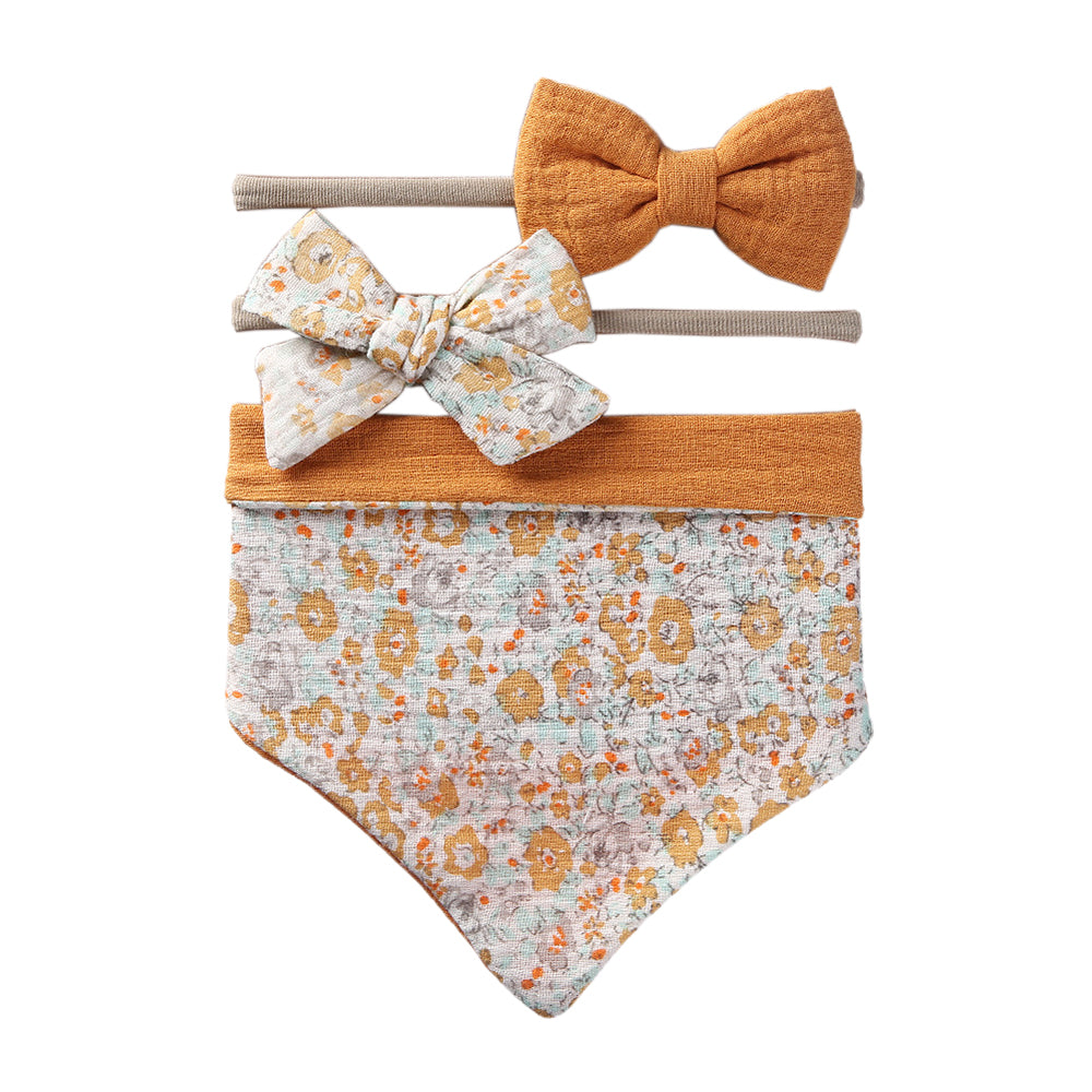 Cotton Kids Feeding Triangle Bandana Drool Bibs Burp Cloths with 2 Headbands