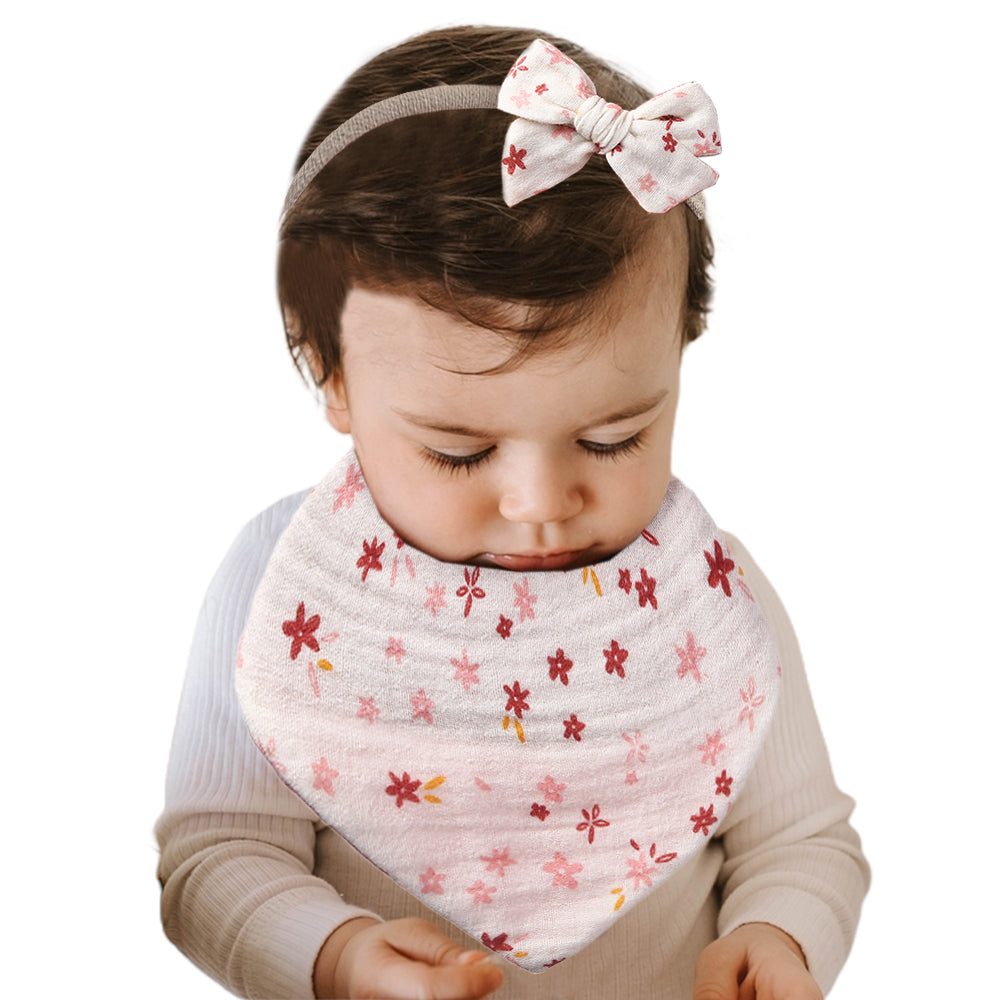 Cotton Kids Feeding Triangle Bandana Drool Bibs Burp Cloths with 2 Headbands