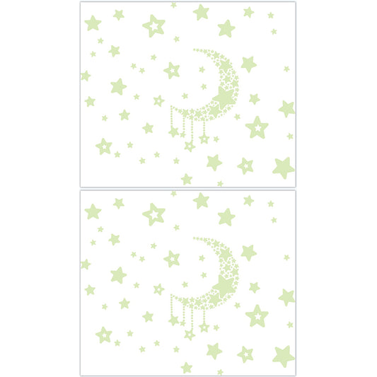 2 Sets Self Adhesive Glow in Dark Moon Star Wall Sticker Wallpaper Home Decor