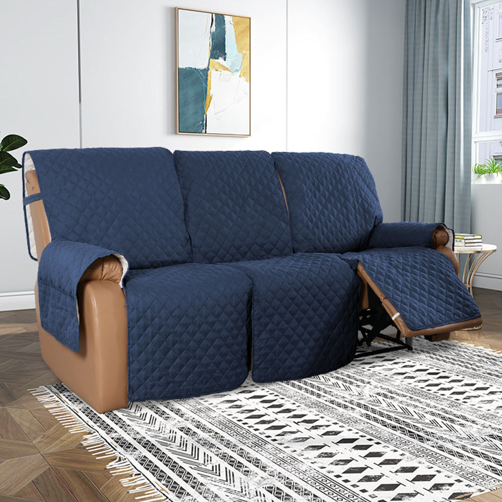 2/3 Seater Water Resistant Non-Slip Split Recliner Couch Cover-Navy