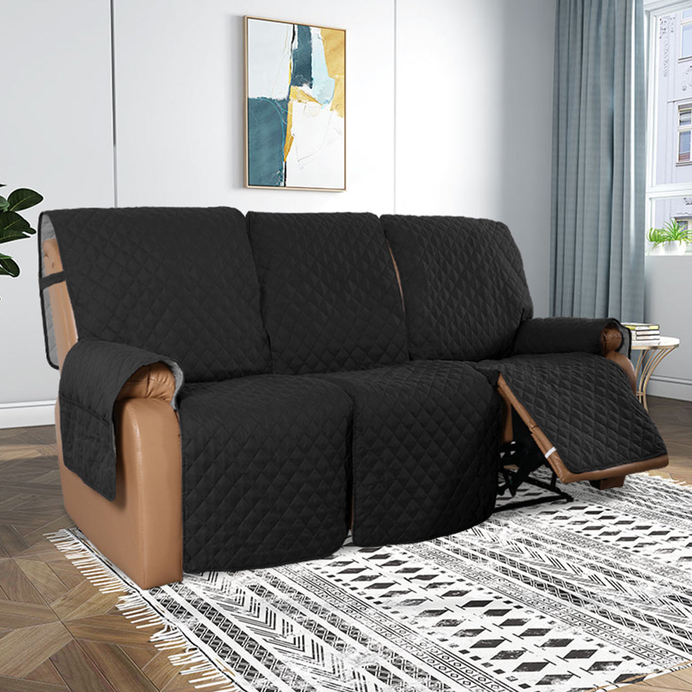 2/3 Seater Water Resistant Non-Slip Split Recliner Couch Cover-Black