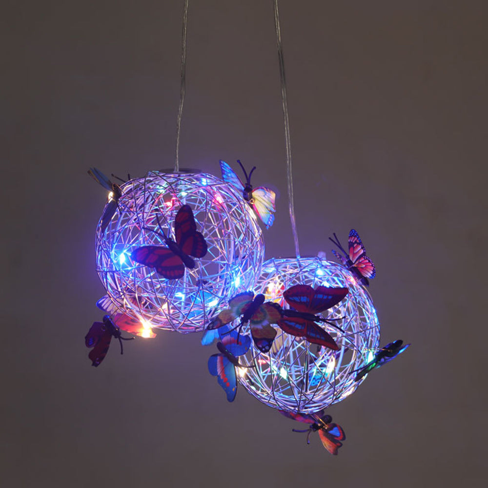 2Pcs Hanging Solar Butterfly Pendant Ball Light Mesh Orb Lamp Garden Decor