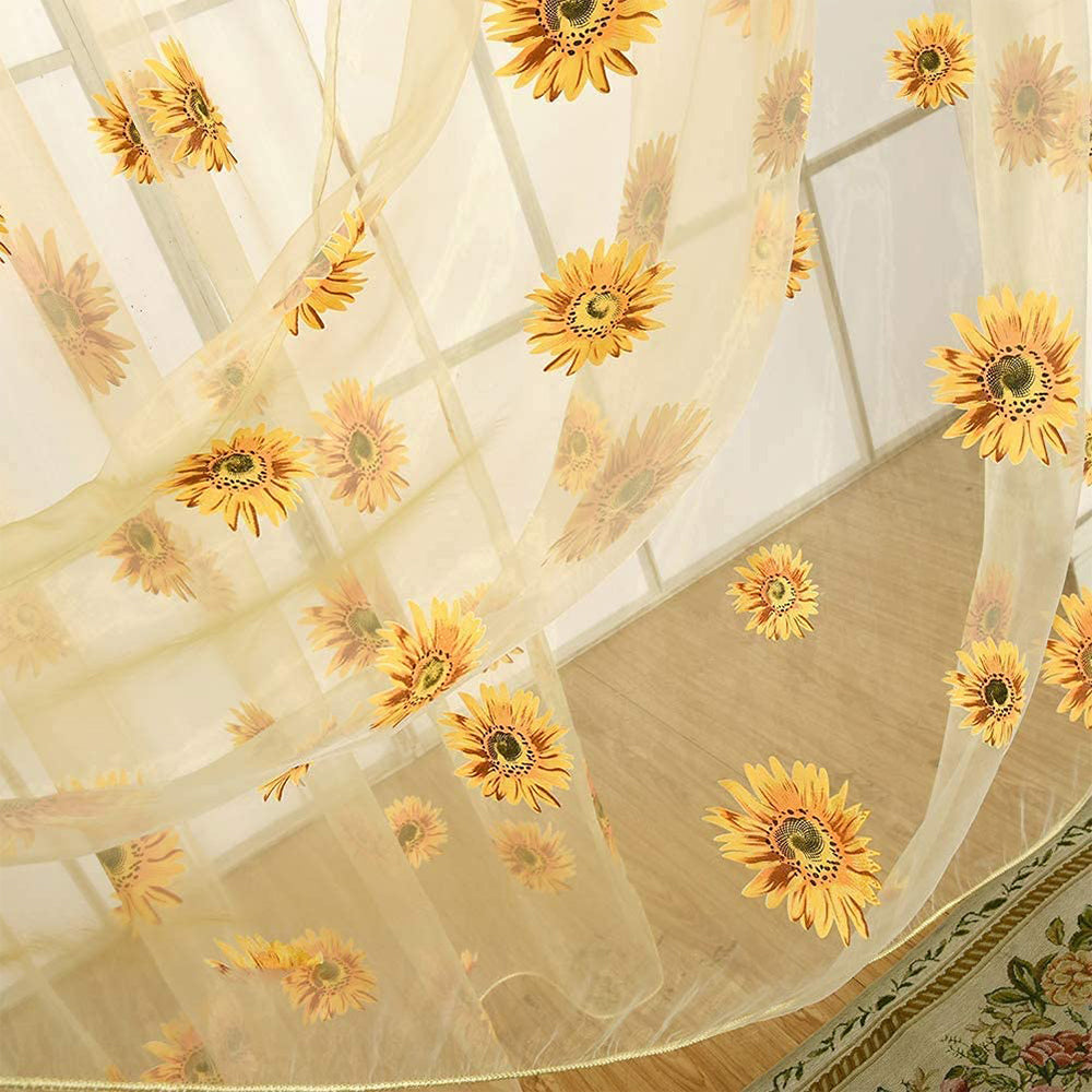 Pair of Floral Sunflower Window Curtains