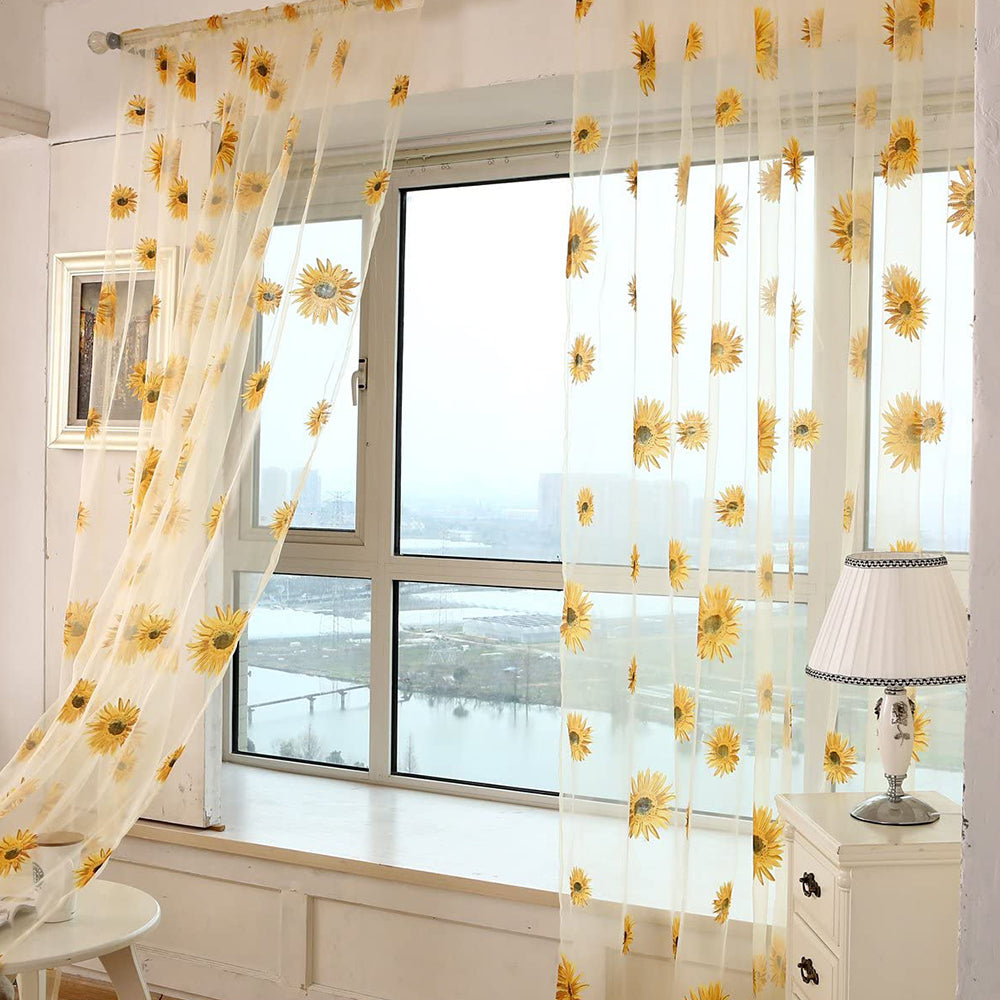 Pair of Floral Sunflower Window Curtains