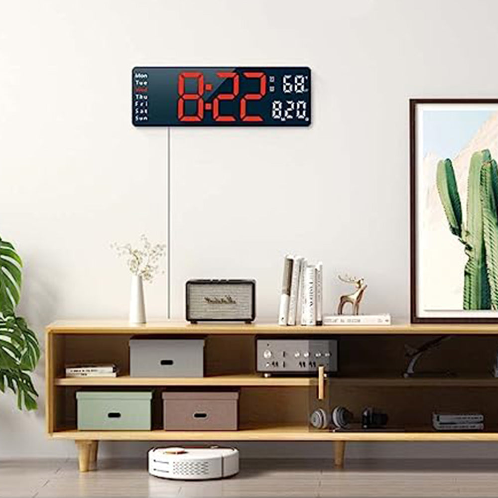 13 Inch LED Wall Mounted Digital Alarm Clock with Temperature Calendar Display