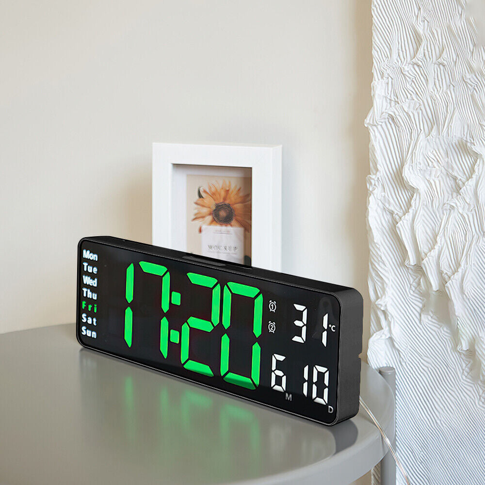 13 Inch LED Wall Mounted Digital Alarm Clock with Temperature Calendar Display