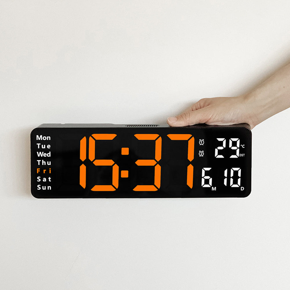 13 Inch LED Wall Mounted Digital Alarm Clock with Temperature Calendar Display