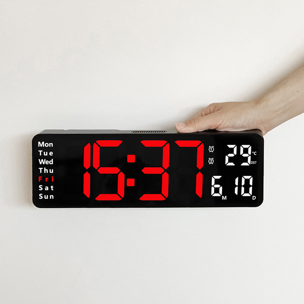 13 Inch LED Wall Mounted Digital Alarm Clock with Temperature Calendar Display