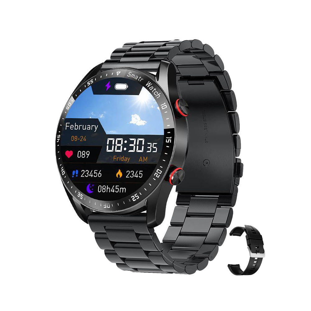 Bluetooth Smart Watch Sleep ECG Monitoring Sport Tracker-with 1 Steel Strap and 1 TPU Strap