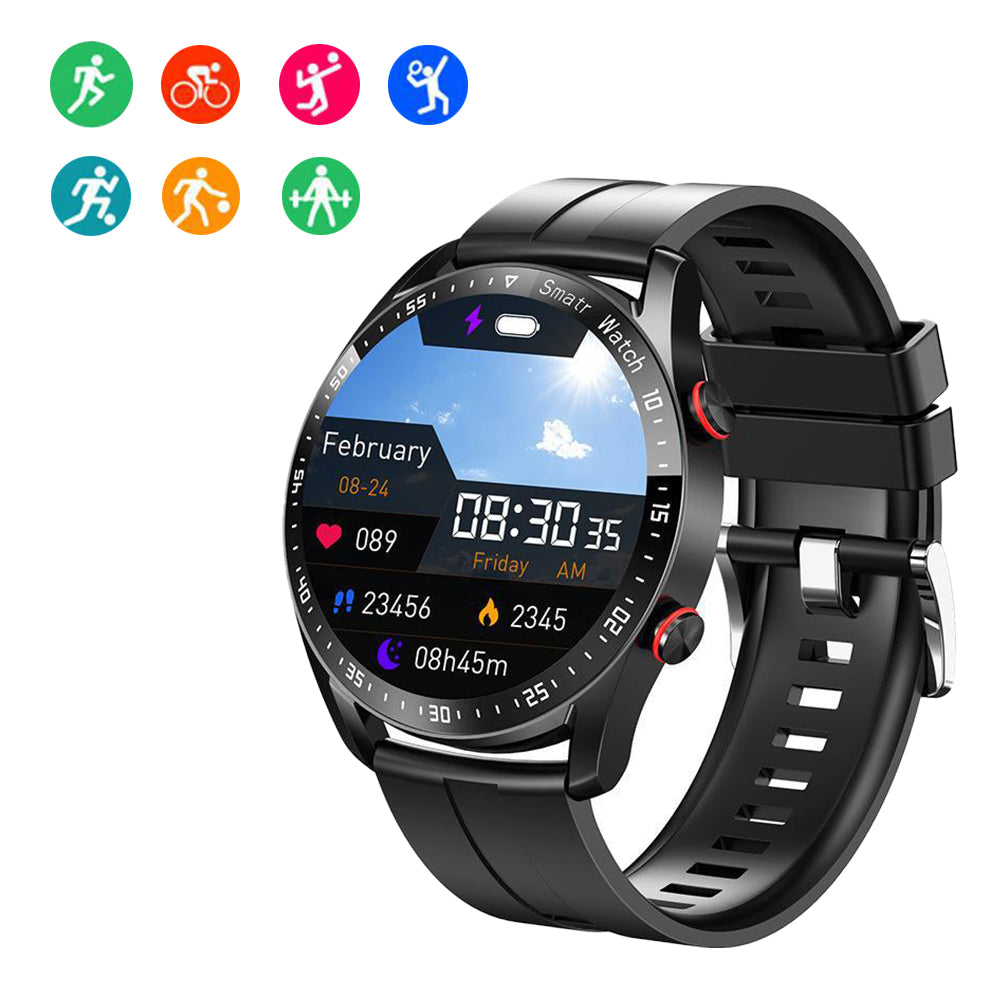 Bluetooth Smart Watch Sleep ECG Monitoring Sport Tracker-with 1 Steel Strap and 1 TPU Strap