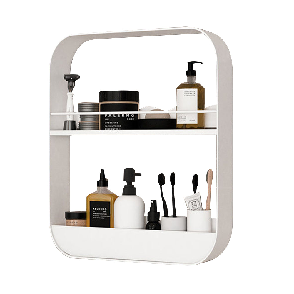 2-Tier Punch-Free Bathroom Wall Rack Black