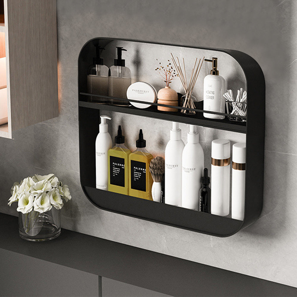 2-Tier Punch-Free Bathroom Wall Rack Black