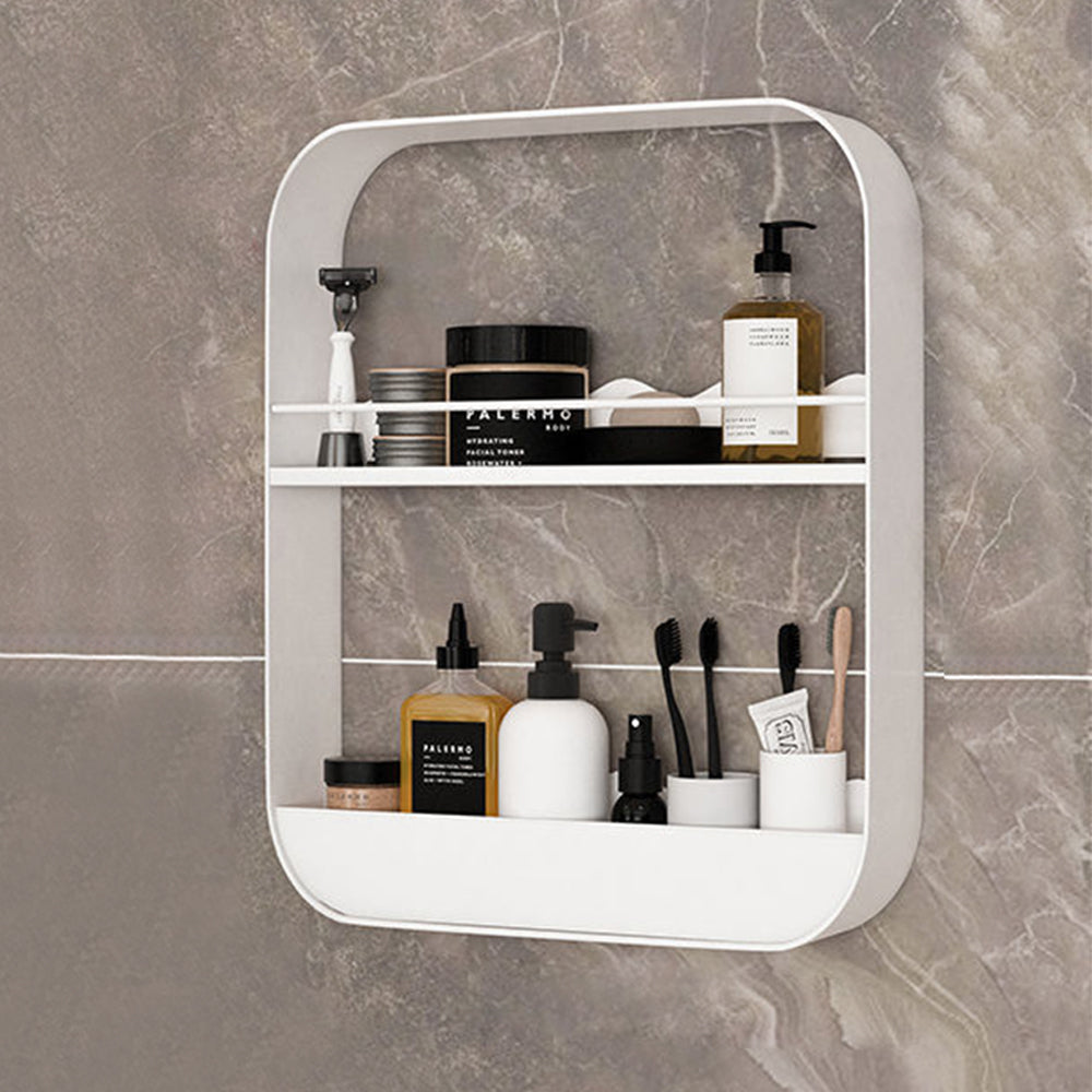 2-Tier Punch-Free Bathroom Wall Rack Black