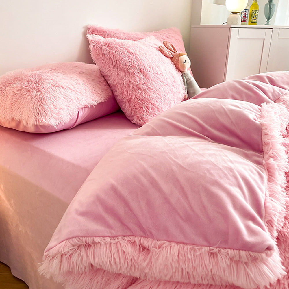 Soft Fluffy Plush Duvet Cover Set Faux Fur Quilt Covers Set