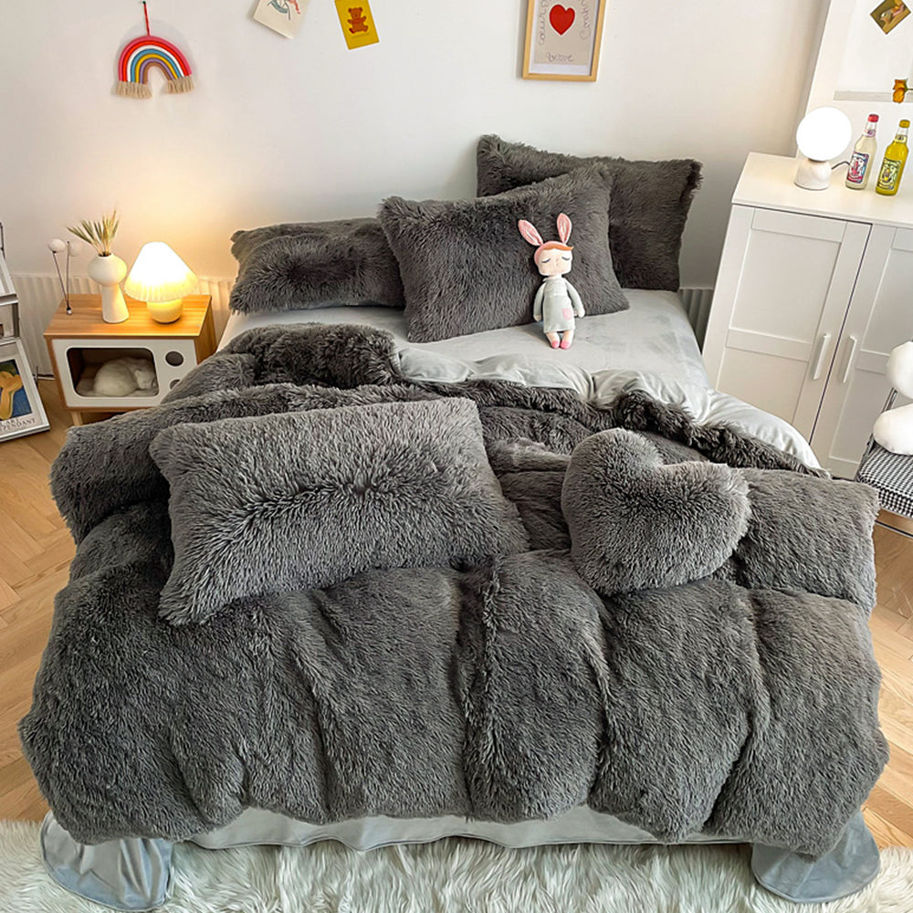 Soft Fluffy Plush Duvet Cover Set Faux Fur Quilt Covers Set