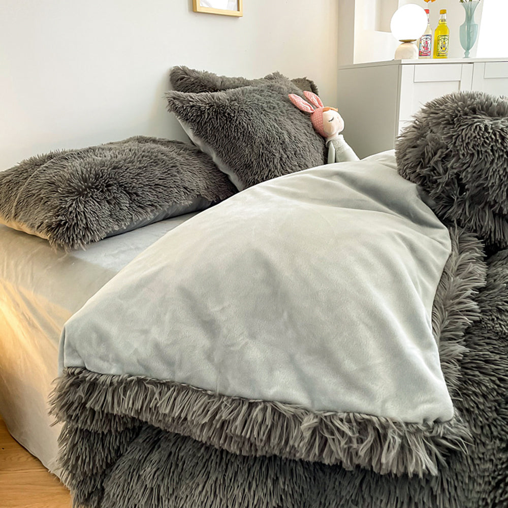 Soft Fluffy Plush Duvet Cover Set Faux Fur Quilt Covers Set