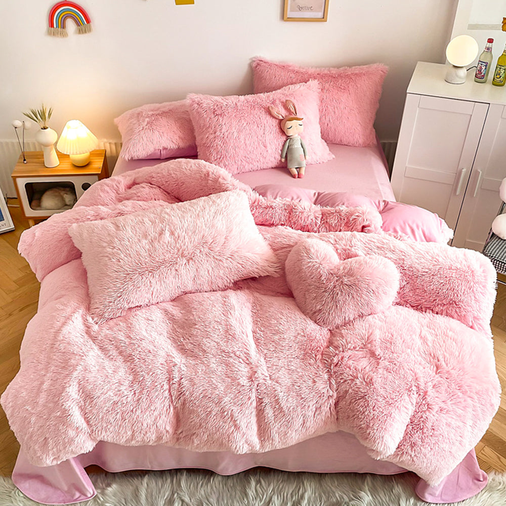Soft Fluffy Plush Duvet Cover Set Faux Fur Quilt Covers Set