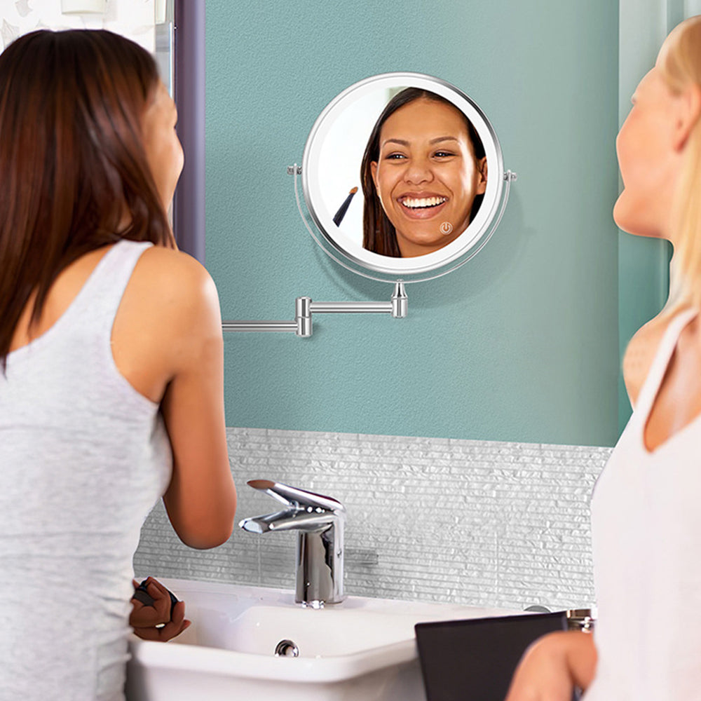 8-inch Wall Mounted 10X Magnifying Makeup Mirror with LED Light Dual Side