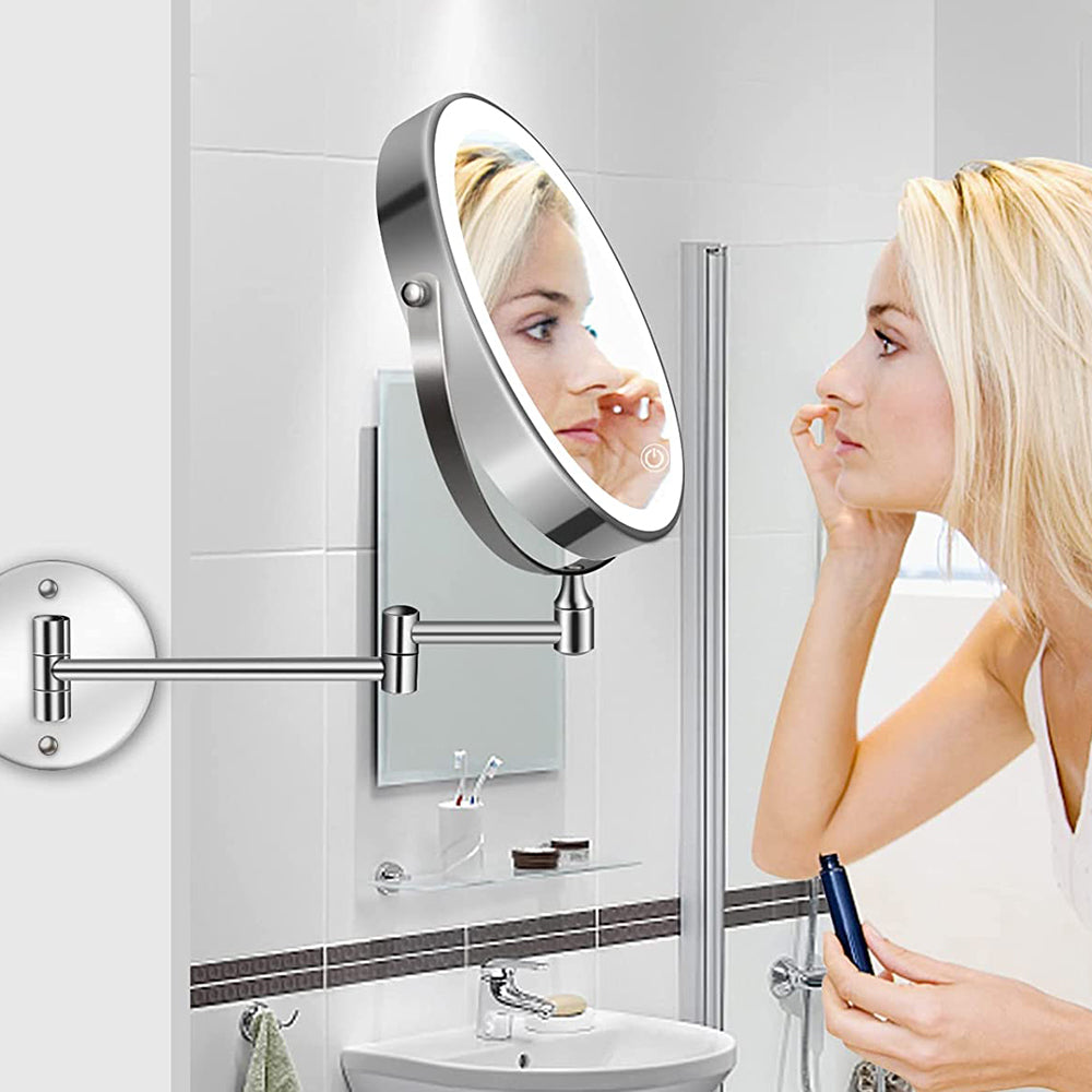 8-inch Wall Mounted 10X Magnifying Makeup Mirror with LED Light Dual Side