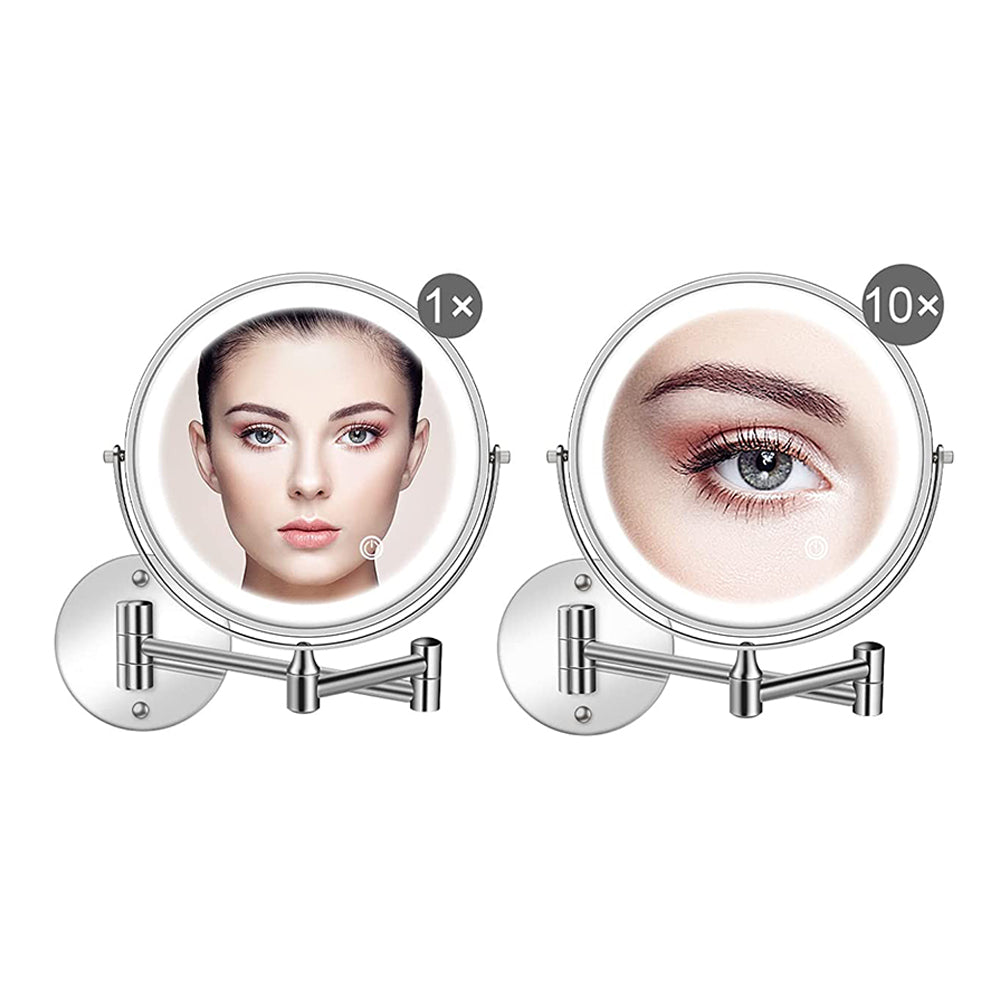 8-inch Wall Mounted 10X Magnifying Makeup Mirror with LED Light Dual Side